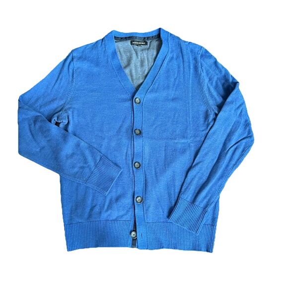Banana Republic Cardigan Sweater Blue Merino Wool Blend Preppy Men’s Medium - Picture 1 of 6